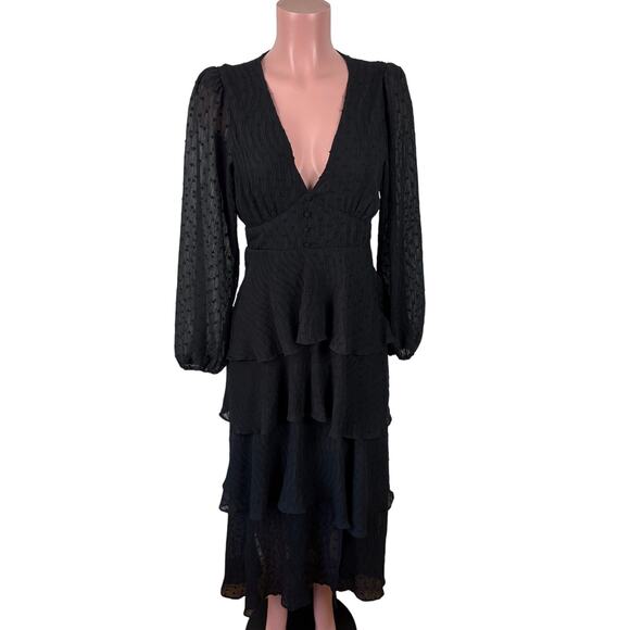 ASTR the Label Black Tiered Maxi Dress Small plunge romantic Fairy Goth Morticia - Picture 1 of 8